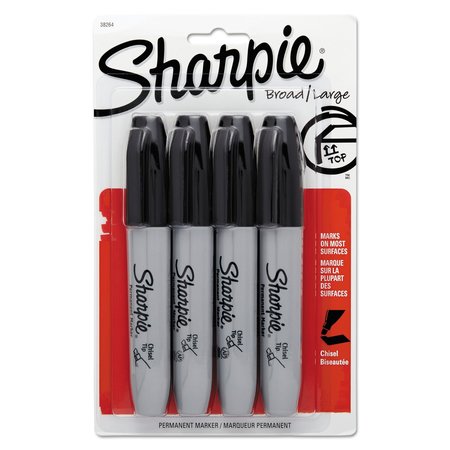 SHARPIE Chisel Tip Permanent Marker, Medium, Black, PK4 38264PP